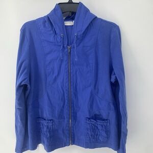 Chicos Zenergy Jacket Women's Size 2 Hooded Zip Front Lightweight Blue Stretch